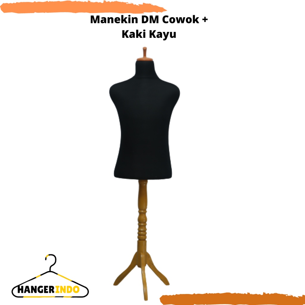 Manekin Pria Lapis Kain Hitam Kaki Kayu | Manekin Cowok | Patung Baju Pria | Patung Baju Cowok