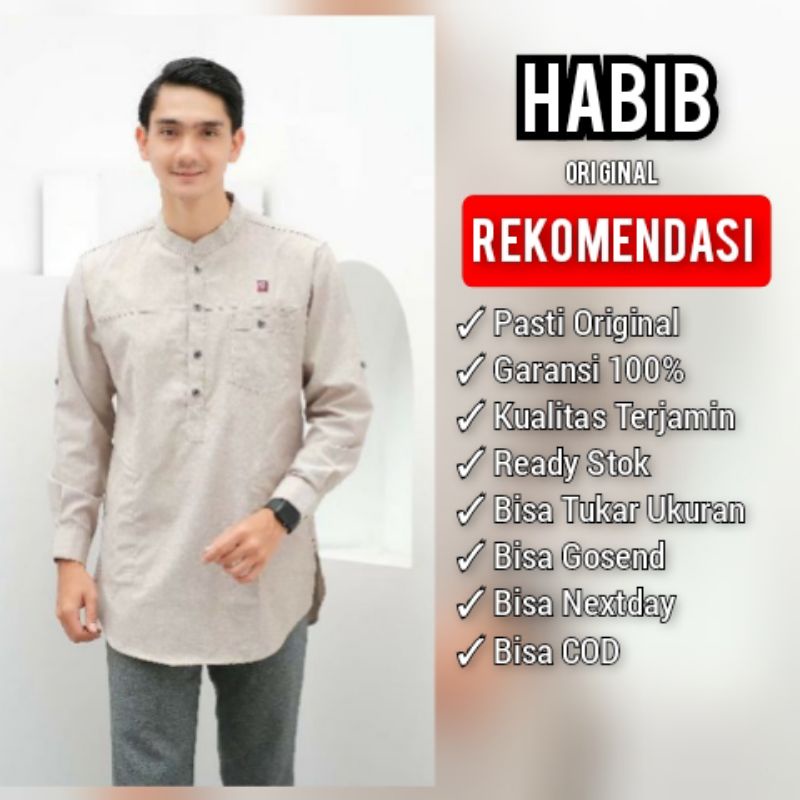 HABIB MUSLIM KURTA ORIGINAL Koko kurta baju muslim pria lengan panjang warna cream seri art HMTP03