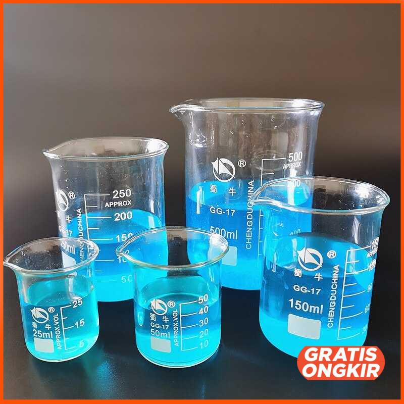 Cangkir Gelas Takar Ukur Lab Kimia Borosilicate Glass 250ml 1pcs