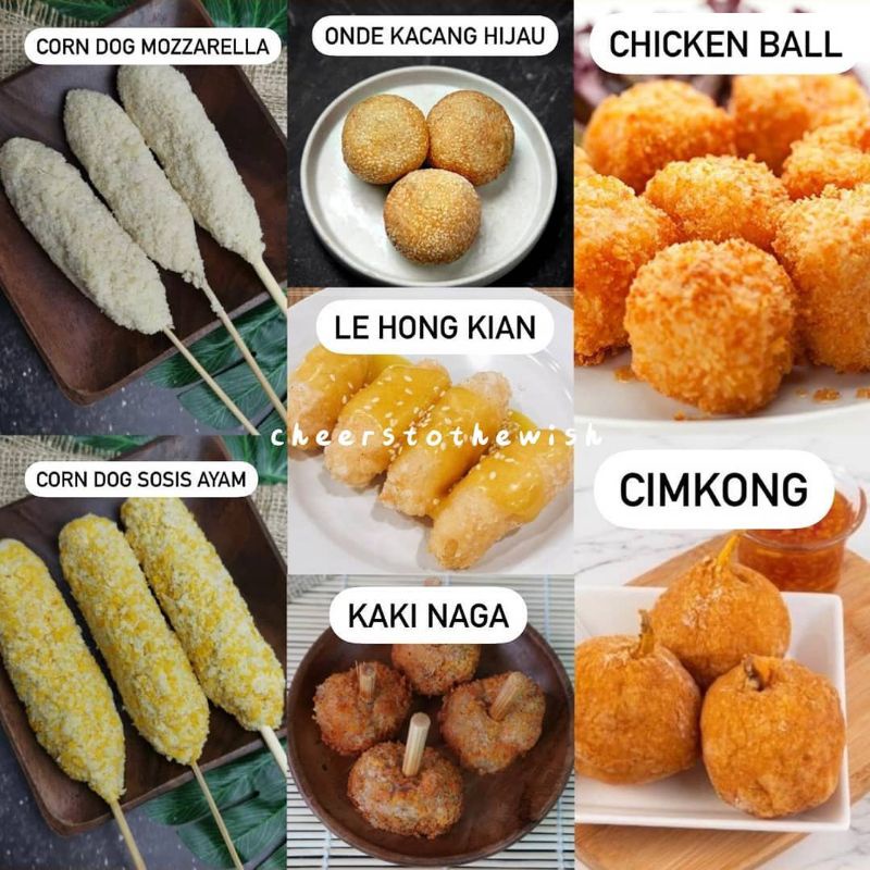 

CORNDOG MOZZA/CORNDOG SOSIS AYAM/ONDE KCG HJ/LE HONG KIAN/CHICKEN BALL/CIMKONG