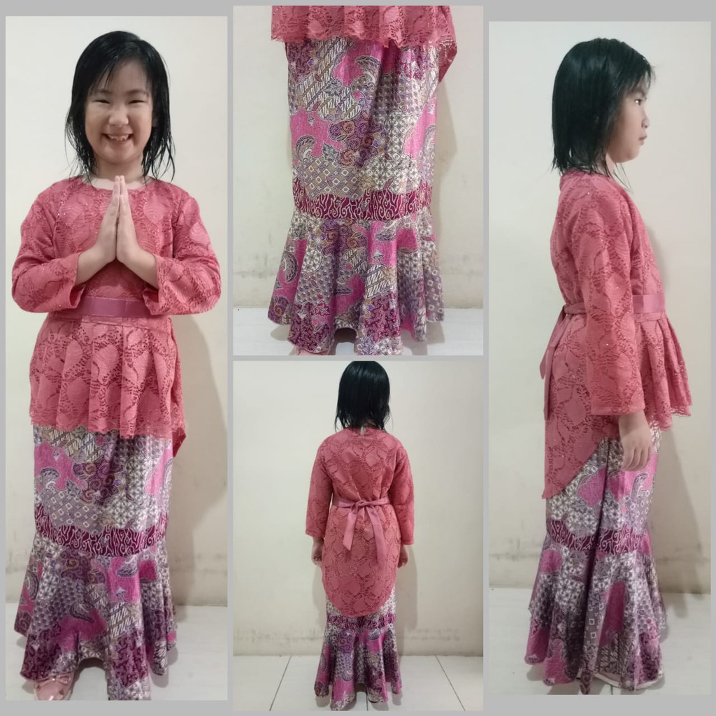 Stelan Atasan Wia Kebaya Kartini Blouse Brukat Dan Rok Duyung Batik Jumbo Anak Perempuan