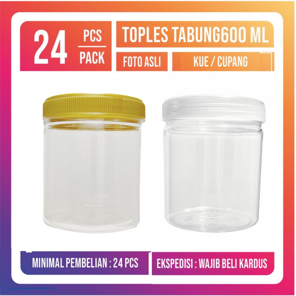 Toples Tabung 600 ml-Toples Plastik Tutup alumunium  Dan Gold 600 ml-Hampers  Jar 20 Pcs
