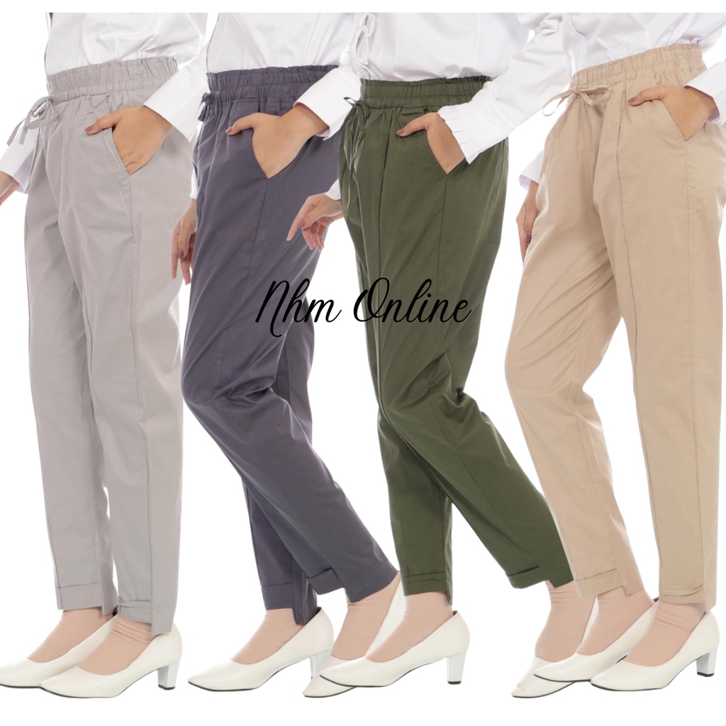 NHM Doty Pants Celana Nisa  Asimetris Polos,Celana Jumbo Wanita Kerja