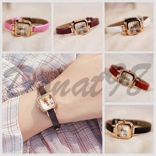 Jam Tangan Casual Wanita Kecil Strap Pu Analog Fashion Quartz Dial Kotak #0