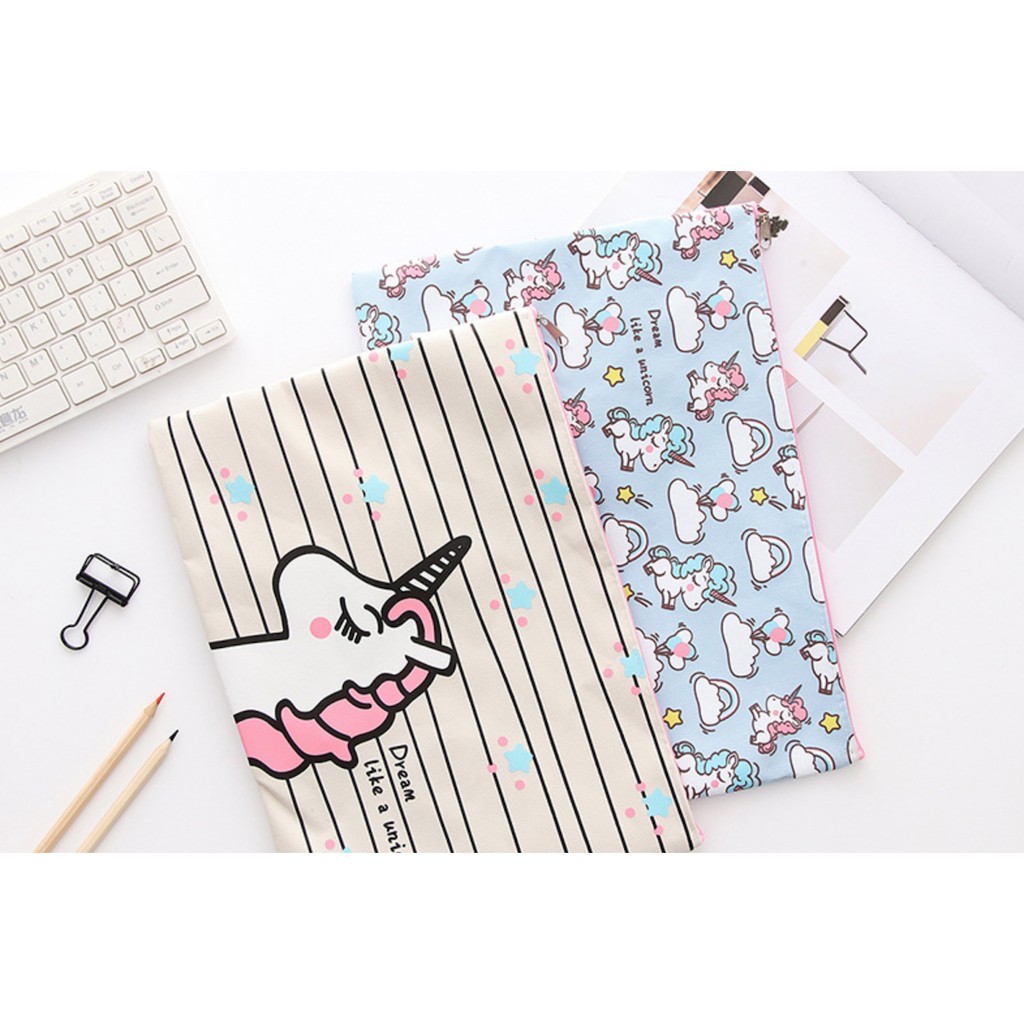 Tas Map A4 Resleting Gambar Kartun UNICORN / Map Organizer Tas Serbaguna Motif UNICORN Lucu