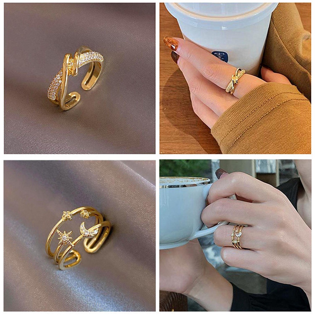 Lily Pembukaan Cincin Wanita Gadis Double Layer Gothic Mewah Cincin Jari Perhiasan