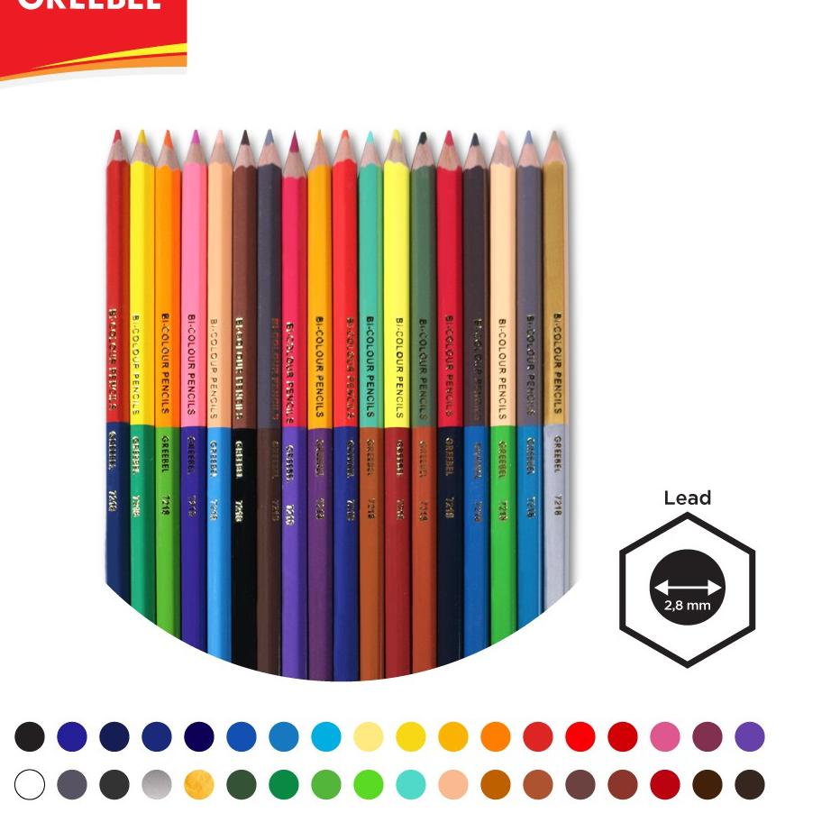 

Obral Harga GREEBEL Pensil Warna Bi-Colour Pencils 18 pcs (36 Warna) 7218
