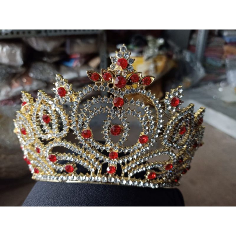 MAHKOTA PENGANTIN MAHKOTA  BESAR DASAR GOL WARNA MERAH