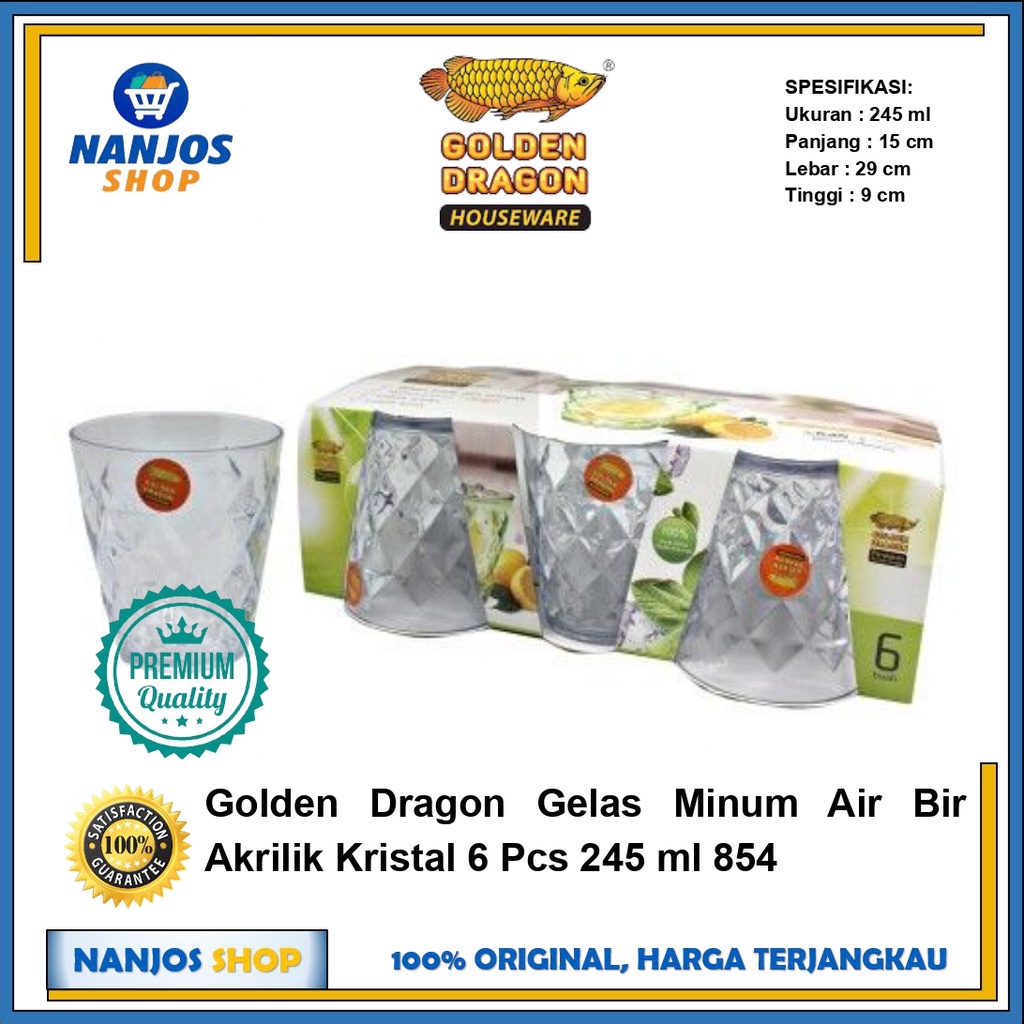 Golden Dragon Gelas Minum Air Bir Akrilik Kristal 6 Pcs 245 ml 854