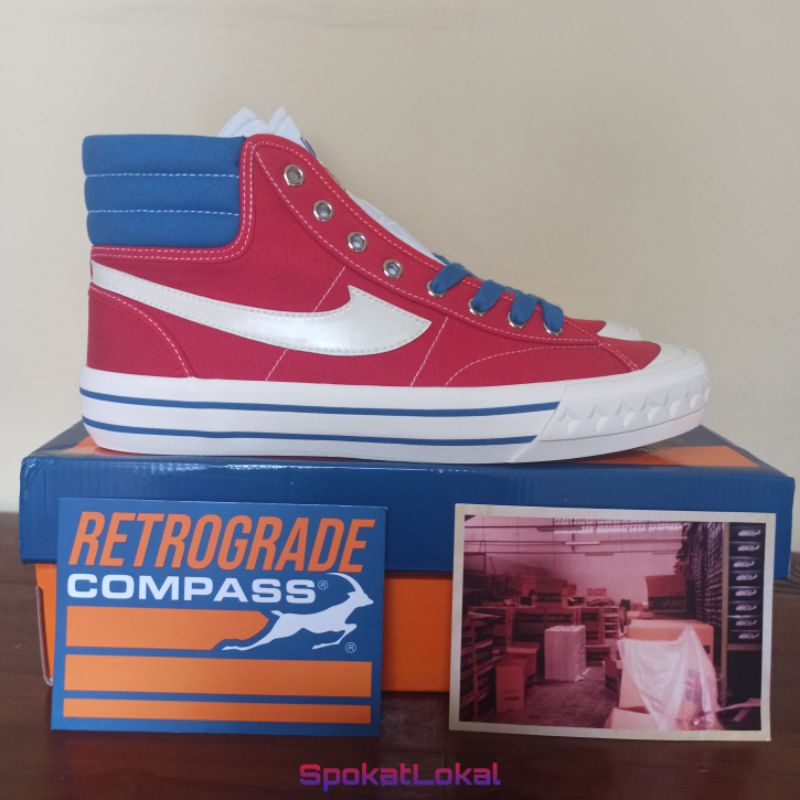 Sepatu Compass Retrograde Hi/High Retailer Red Blue Size 39 - 45 Original BNIB Fullset