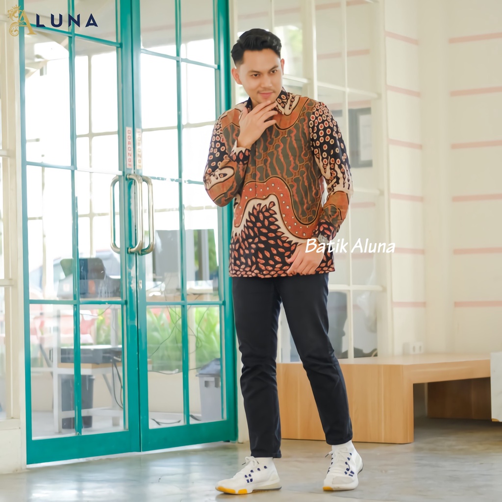 KEMEJA BATIK PRIA PREMIUM LENGAN PANJANG REGULAR BATIK ALUNA PCW 030