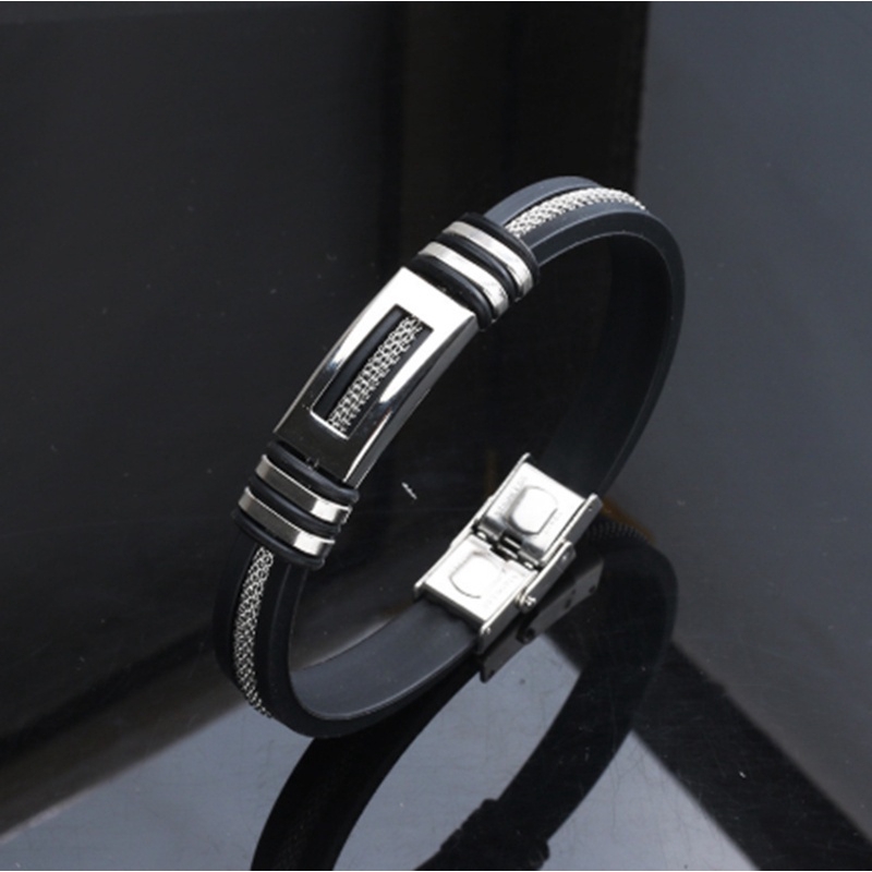 GELANG PRIA SILICON STAINLESS STEEL KLASIK MEWAH