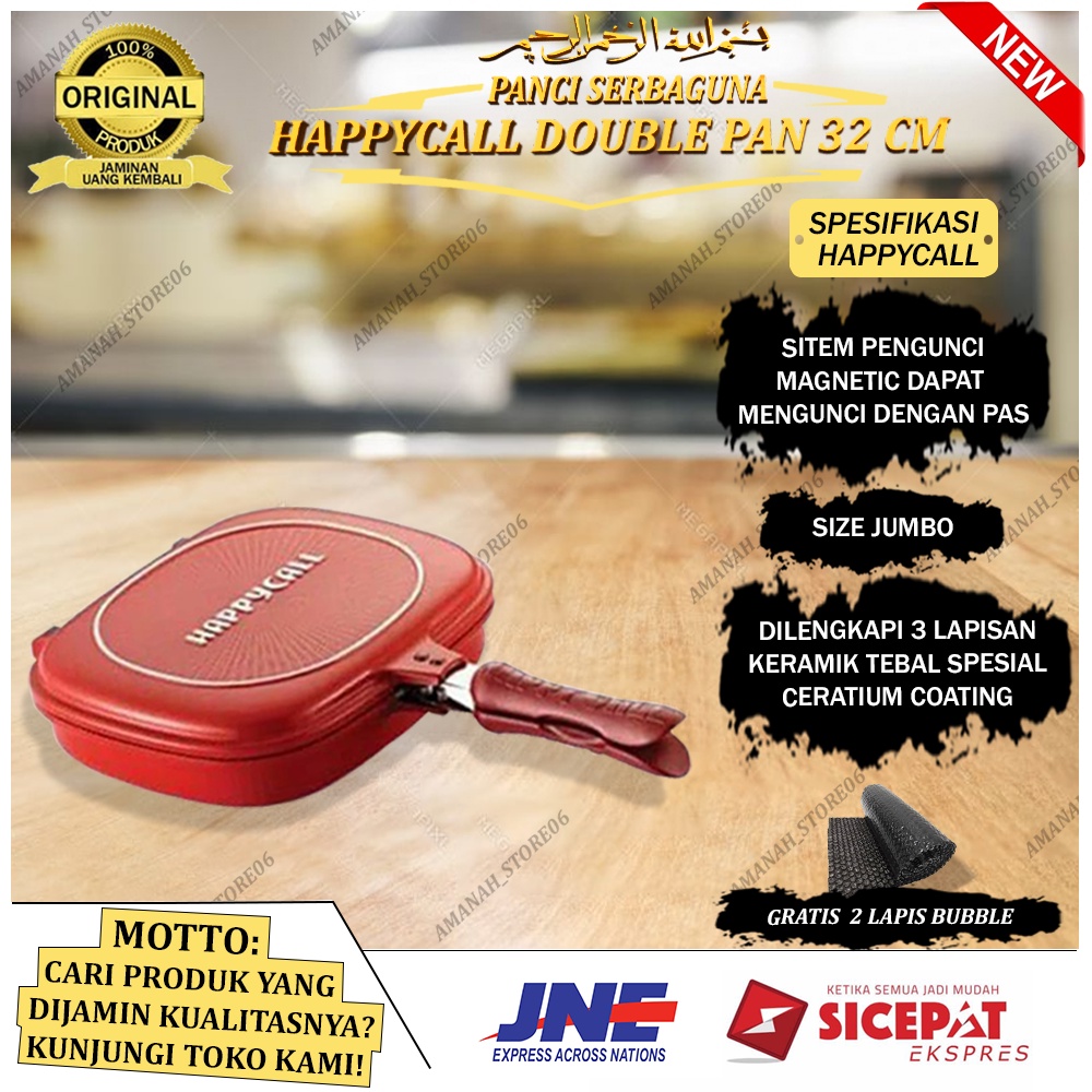 HAPPY CALL DOUBLE PAN JUMBO 32CM [FREE BUBBLE] ORIGINAL PANCI TEFLON HAPPY CALL GRILL PAN ANTI LENGK