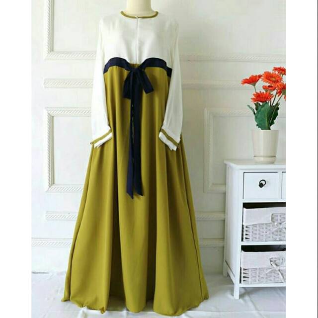 Model Baju Gamis Warna Hijau Lemon Gamis Kombinasi