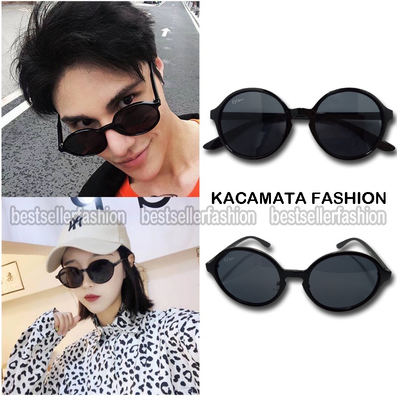 Kacamata Hitam BULAT Vintage dengan Frame Lensa Hitam Unisex/Kacamata Bulat Gaya Korea Pria dan Wanita Sunglasses UV Protection Kacamata Fashion Cewek Cowok