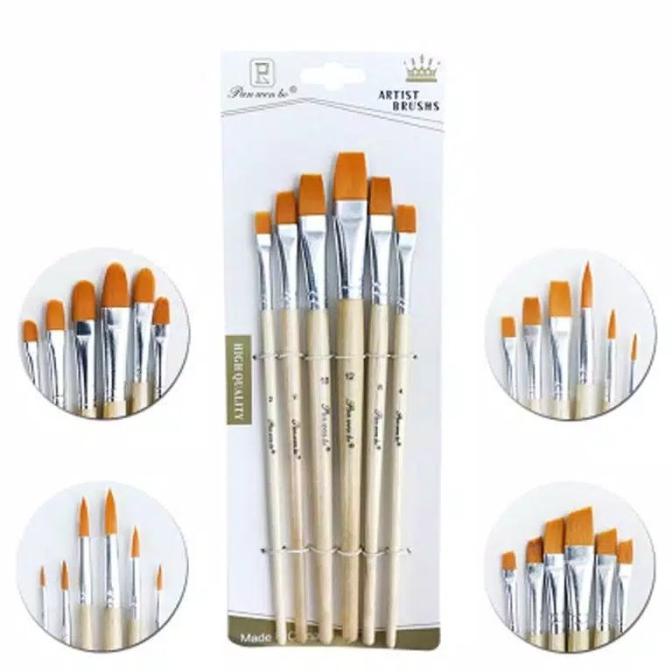 

Kuas Lukis Cat Air Akrilik Set 6 pcs Oil Acrylic Paint Brush