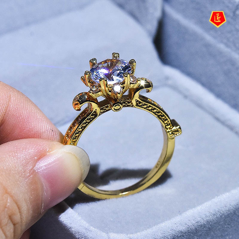 [Ready Stock]Classic Personality 2 Karat Moissanite Flower-Shaped Ring
