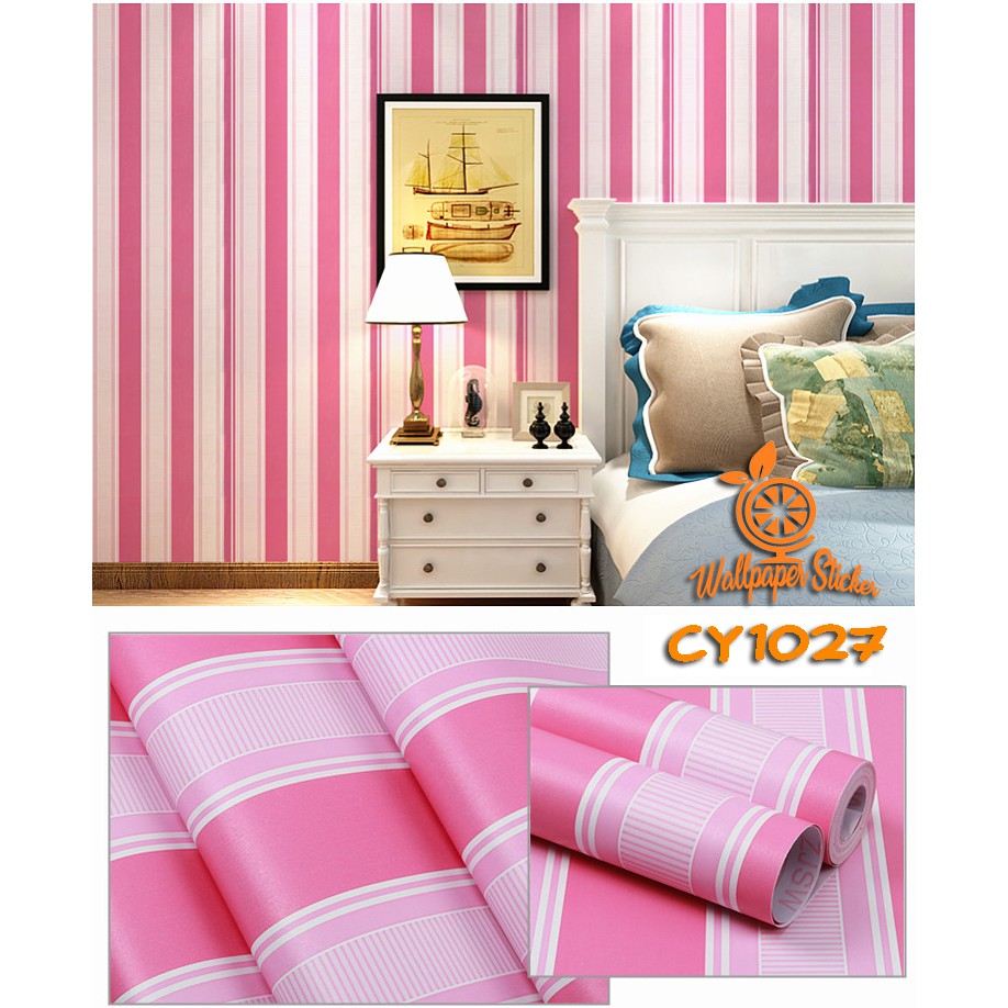 Wallpaper dinding dekorasi dindin stiker hiasan dinding motif salur pink ukuran 9meter Kode Cy1027