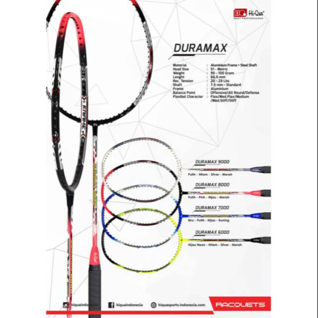 Raket Badminton HiQua Duramax Bonus Tas Senar Grip