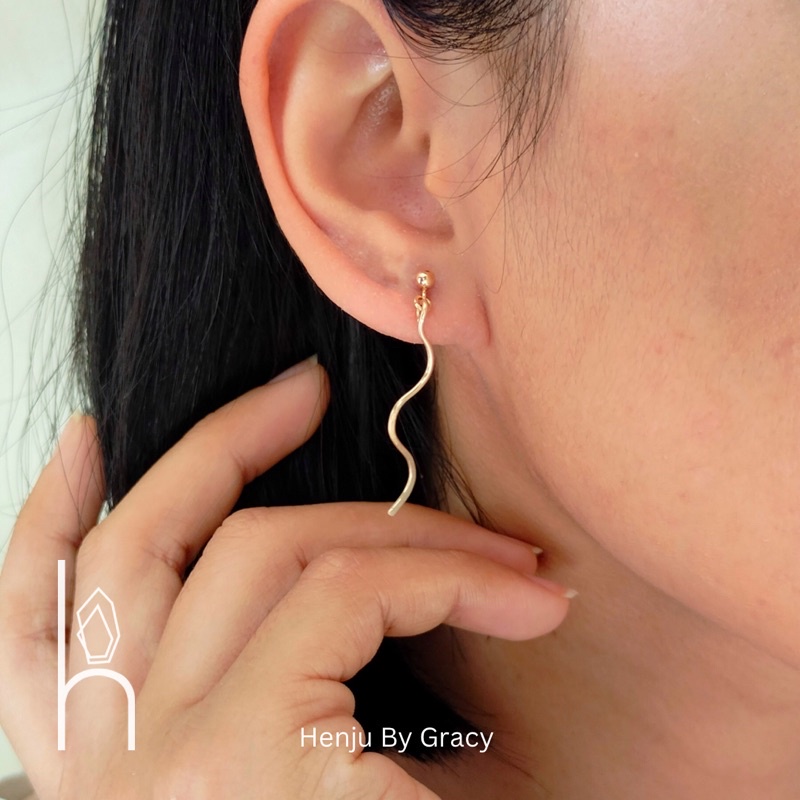 HENJU BY GRACY | Wave Earrings | Anting Wave | 925 Sterling Silver | 14K Gold Filled | Rose Gold Fil