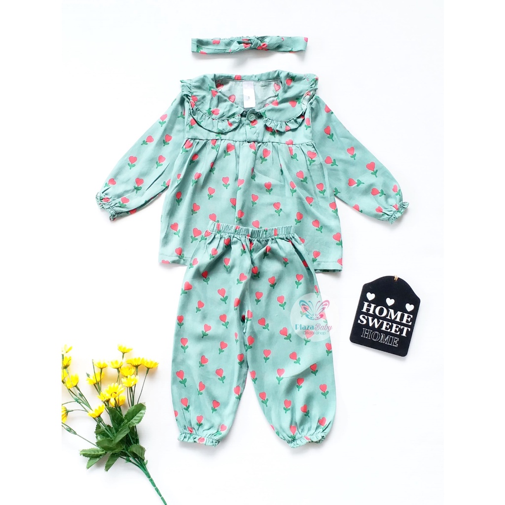 Plazababyku MX CHERYL RAYON setelan bayi motif bunga yang lucu free ikat headband