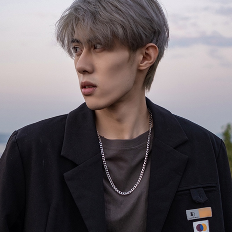 Kalung pria titanium termurah model punk ukuran 50cm gaya Hip Hop unisex