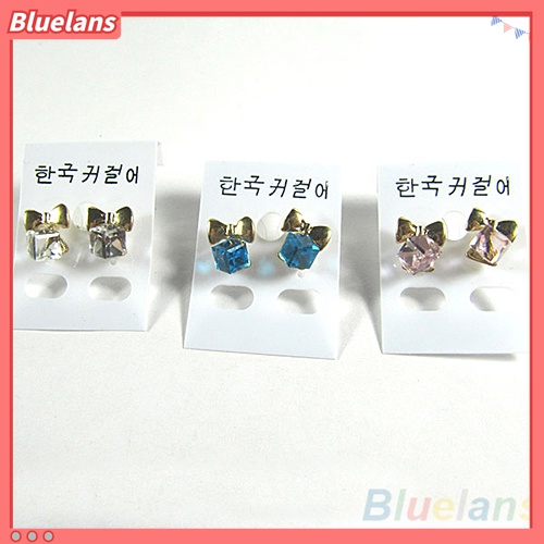 Anting Stud Berlian Imitasi Berkilau Bentuk Pita Kubus Untuk Wanita