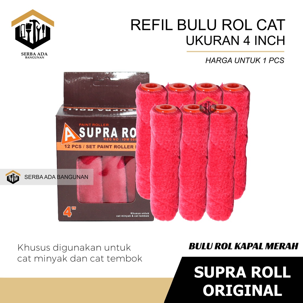 REFILL BULU ROL CAT UKURAN 4 INCH 1PCS SUPRA ROLL ORIGINAL 100% MURAH