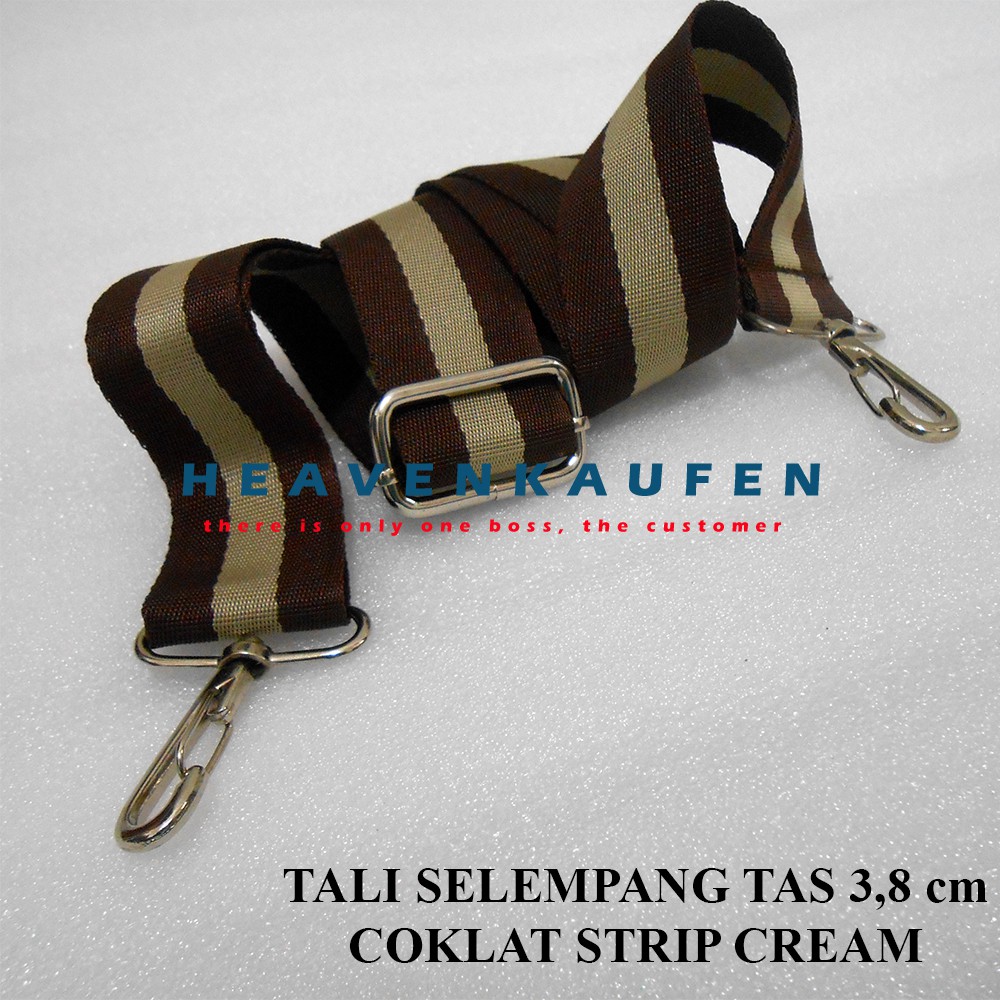 Tali Selempang Tas - Strap Tas Coklat Strip Cream Lebar 3,8 cm