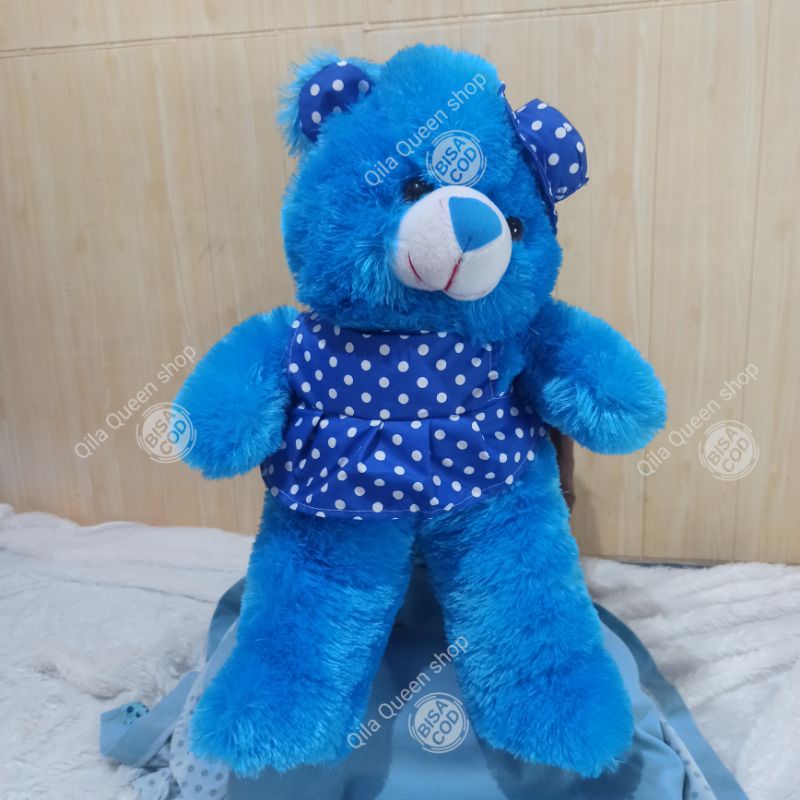 Boneka Teddy bear topi baju polkadot TANGGUNG 60cm