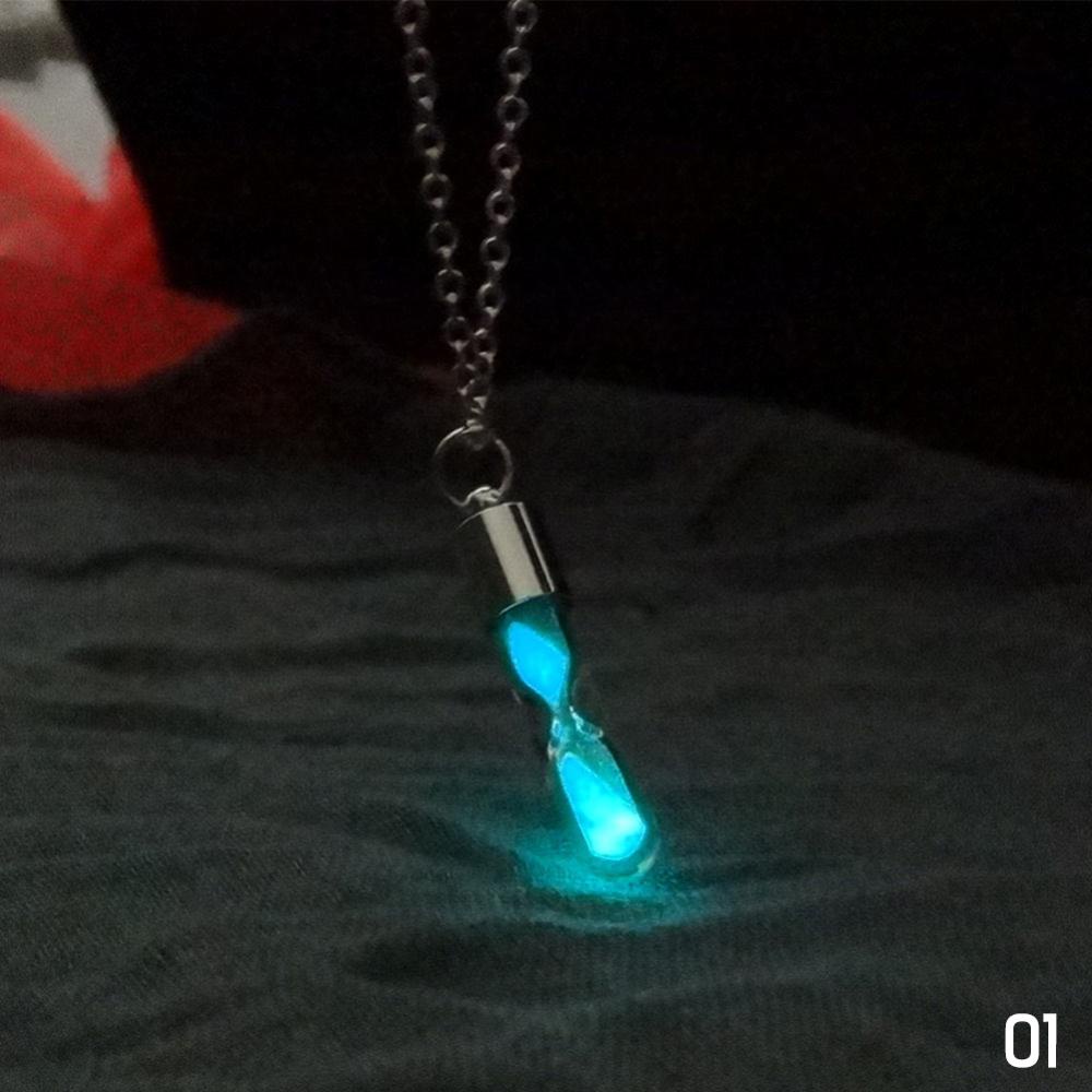 Timekey Kalung Rantai Liontin Jam Pasir Luminous Kreatif Untuk Wanita W2Y5