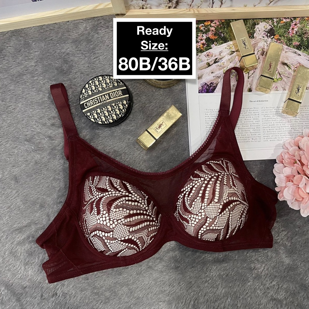 Vivien Woman Bra Skin Fit Wireless Lace Maroon Branded Original