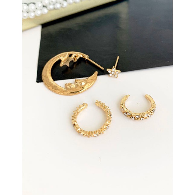 LRC Anting Tusuk Fashion Gold (price Of Four) Alloy Ear Stud Earrings Four Piece Set D68795