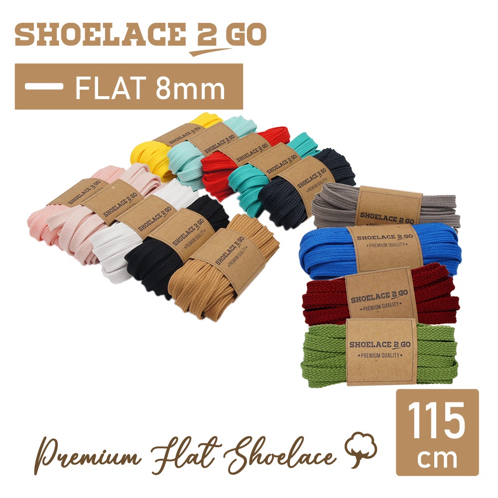 SHOELACE 2 GO PREMIUM TALI SEPATU GEPENG PIPIH FLAT - SF8 - 115CM - 8MM