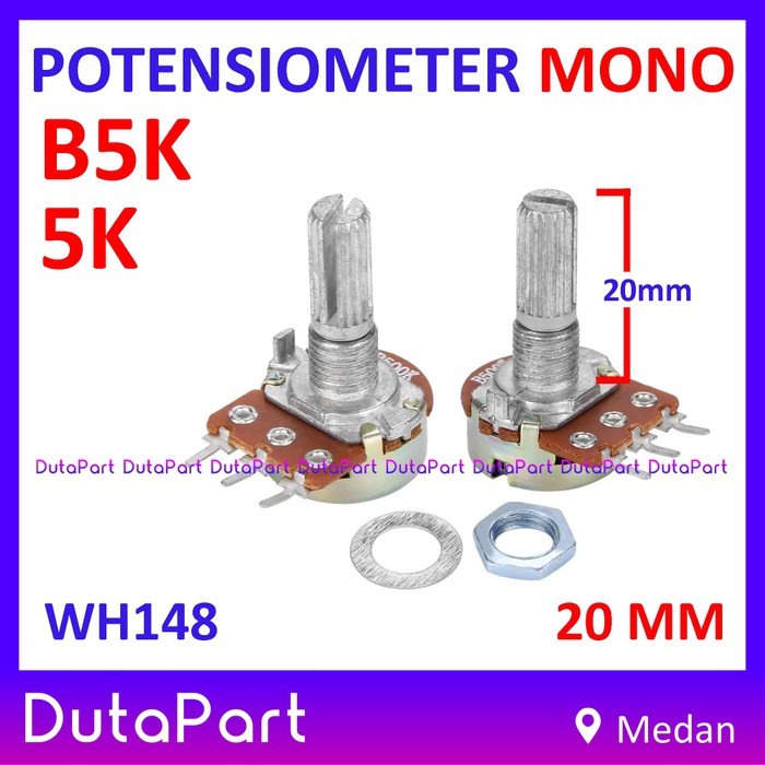 Potensiometer Mono 5K Ohm B5K Potensio Linear 20mm