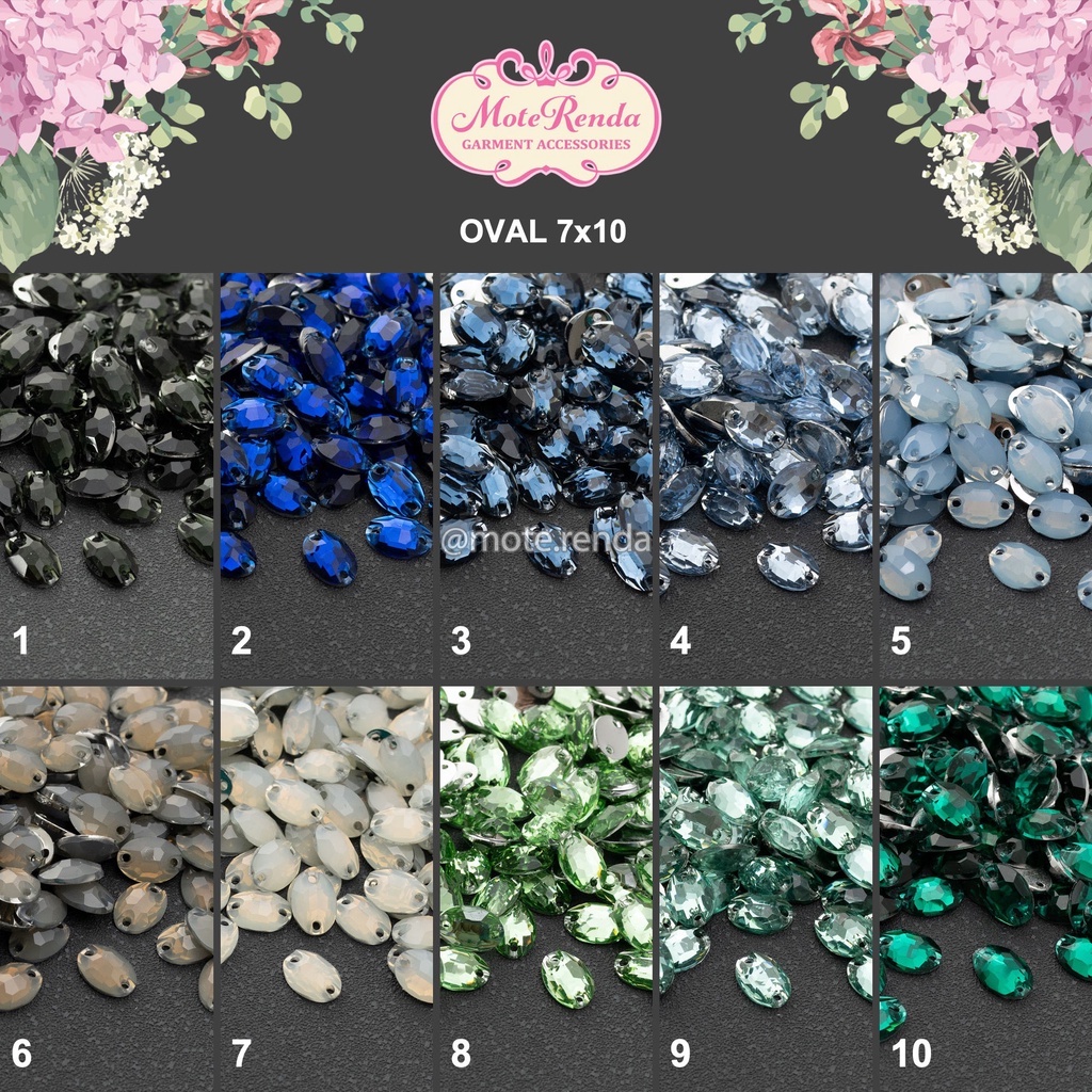 Payet kristal jahit diamond Fancy, bentuk oval, size 7x10 (harga per lusin), kode 3OFC