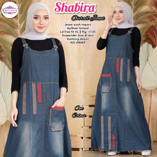 Shabira Overall Jeans NO INNER Fit XL PB 135 Baju Kodok Rok Wanita Dewasa Cewek Murah Kekinian