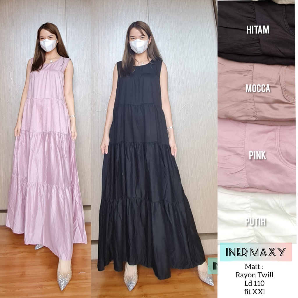 Parisdivarious Iner Dress Maxy Bahan Rayon Twill Premium Ld 110 Cm Pj 130 cm Fit XXL