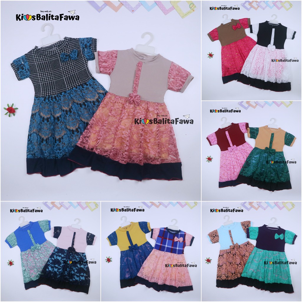 Dress Yuki uk 3-4 Tahun / Dres Lengan Anak Perempuan Import Brukat Baju Gaun Pesta Adem Murah