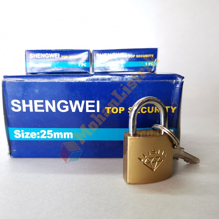 Gembok Besi Kuning Shengwei Padlock Press Freed Leher Pendek 25 mm