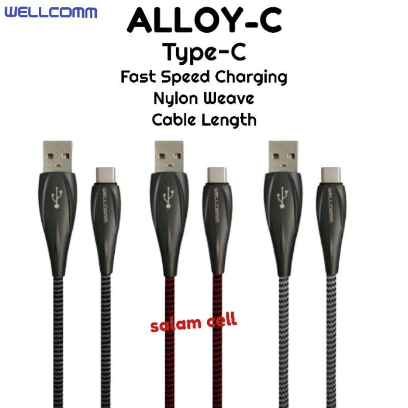 Kabel Data Type-C WELLCOMM Alloy C 3A Fast Charging Original Garansi  Resmi