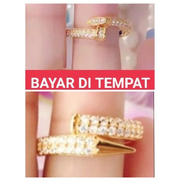 Cincin titanium wanita mottif paku anti karat warna gold tersedia ukuran no 5,6,7,8,9  lapis emas 24