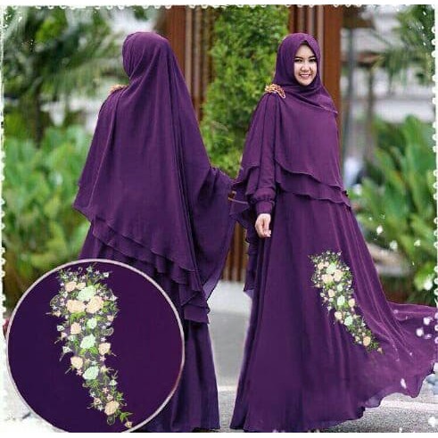 Syari bordir bergo syahrini purple new Fashion Muslim wanita Dress perempuan Gamis muslim murah