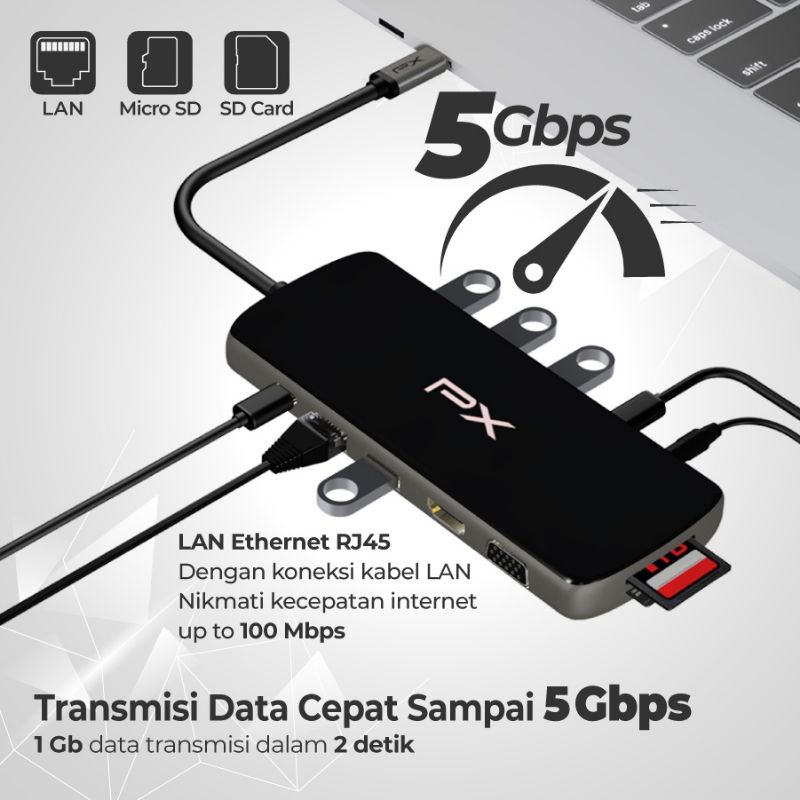 Type C USB 3.1 HDMI Lan Card Reader USB Hub Converter PX UCH120B