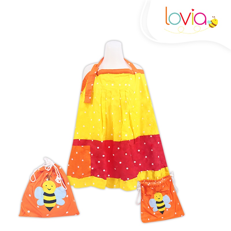 Kiddy Apron Menyusui / Nursing Cover Motif Lucu Bisa Dilipat Dengan Tas Multifungsi