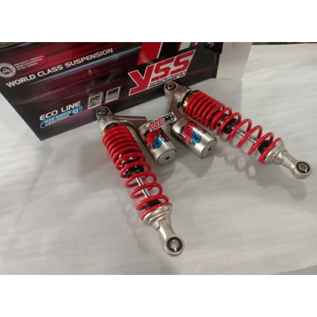 SUSPENSI SUSPENSION PEREDAM KEJUT ABSORBER SHOCKBREAKER SHOCK BREAKER SHOCK SKOK SOK BLK BLKG BELAKANG TABUNG G-SIX GSIX 320MM 320 MM MERAH RED BLACK HITAM RXKING RX KING SUPRA TIGER ORI ORIGINAL YSS