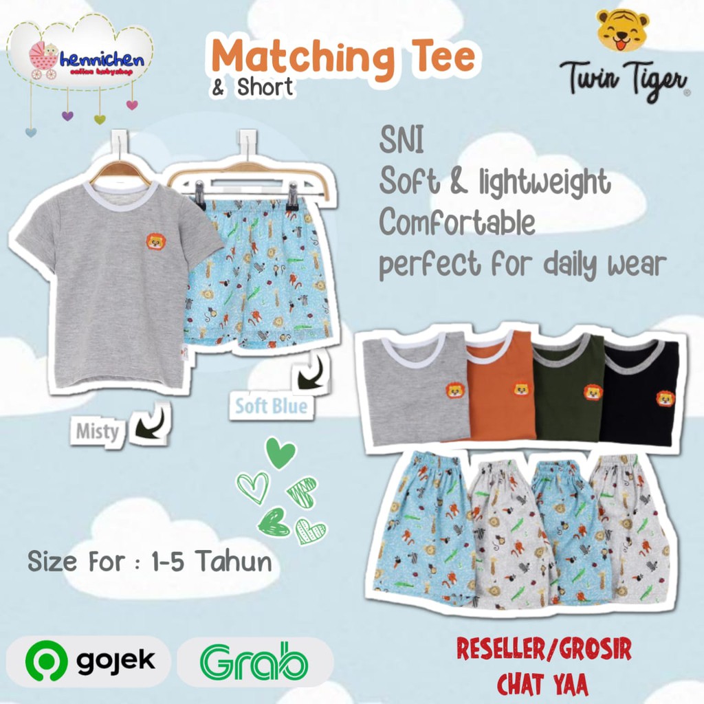 TWIN TIGER BABY BAJU ANAK MATCHING TEE &amp; SHORT BAJU BAYI 1-5 Tahun SNI