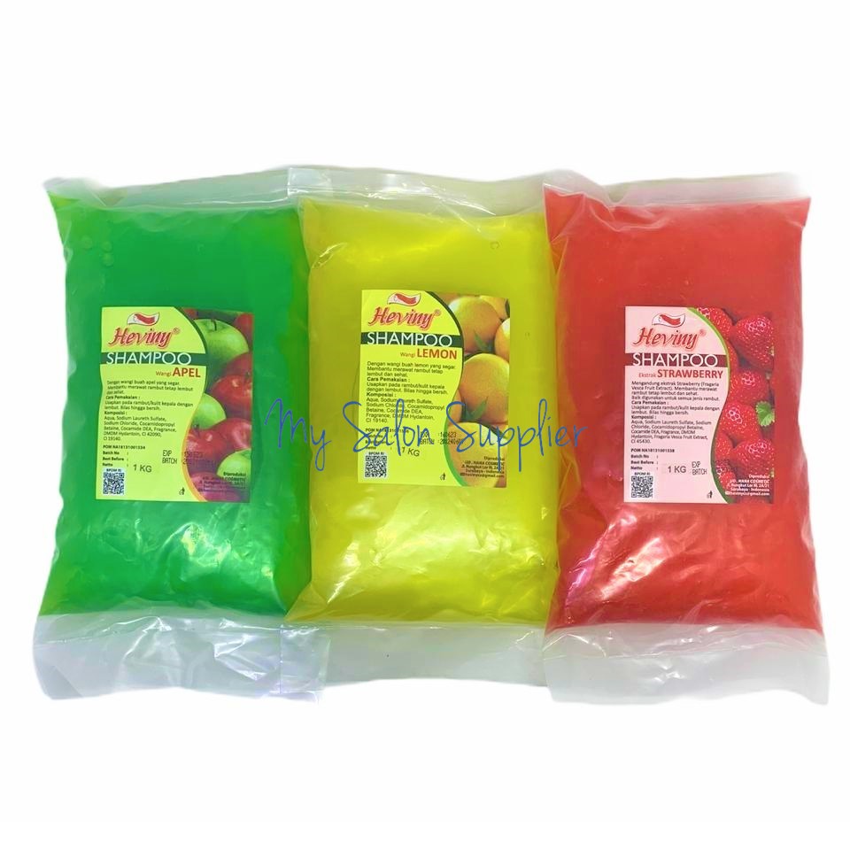 Heviny Shampoo Refill 1kg Apel / Lemon / Strawberry / Green Tea / Jasmine / Coconut