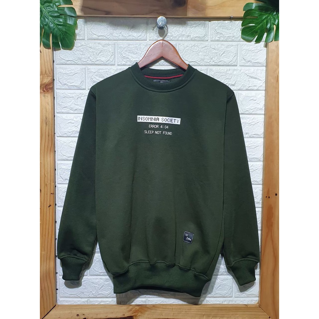 Sweater Crewneck Distro Pria original INSOMNIA Hijau Botol  Cotton Premium Destro By Zoyha_Store