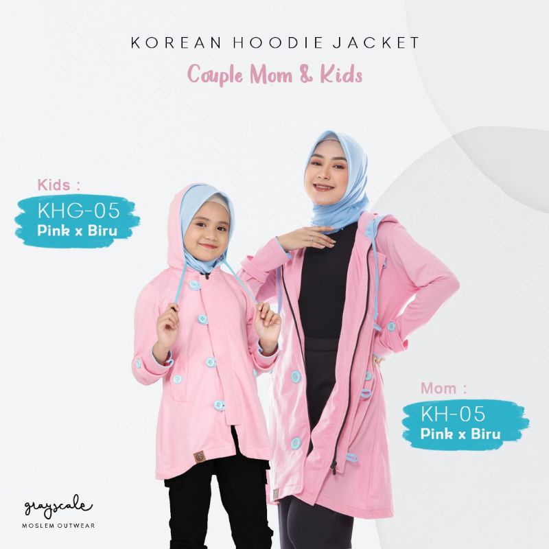 Jaket Sarimbit Anak dan Ibu Korean Hoodie Jacket Couple Zipper Kancing by Grayscale